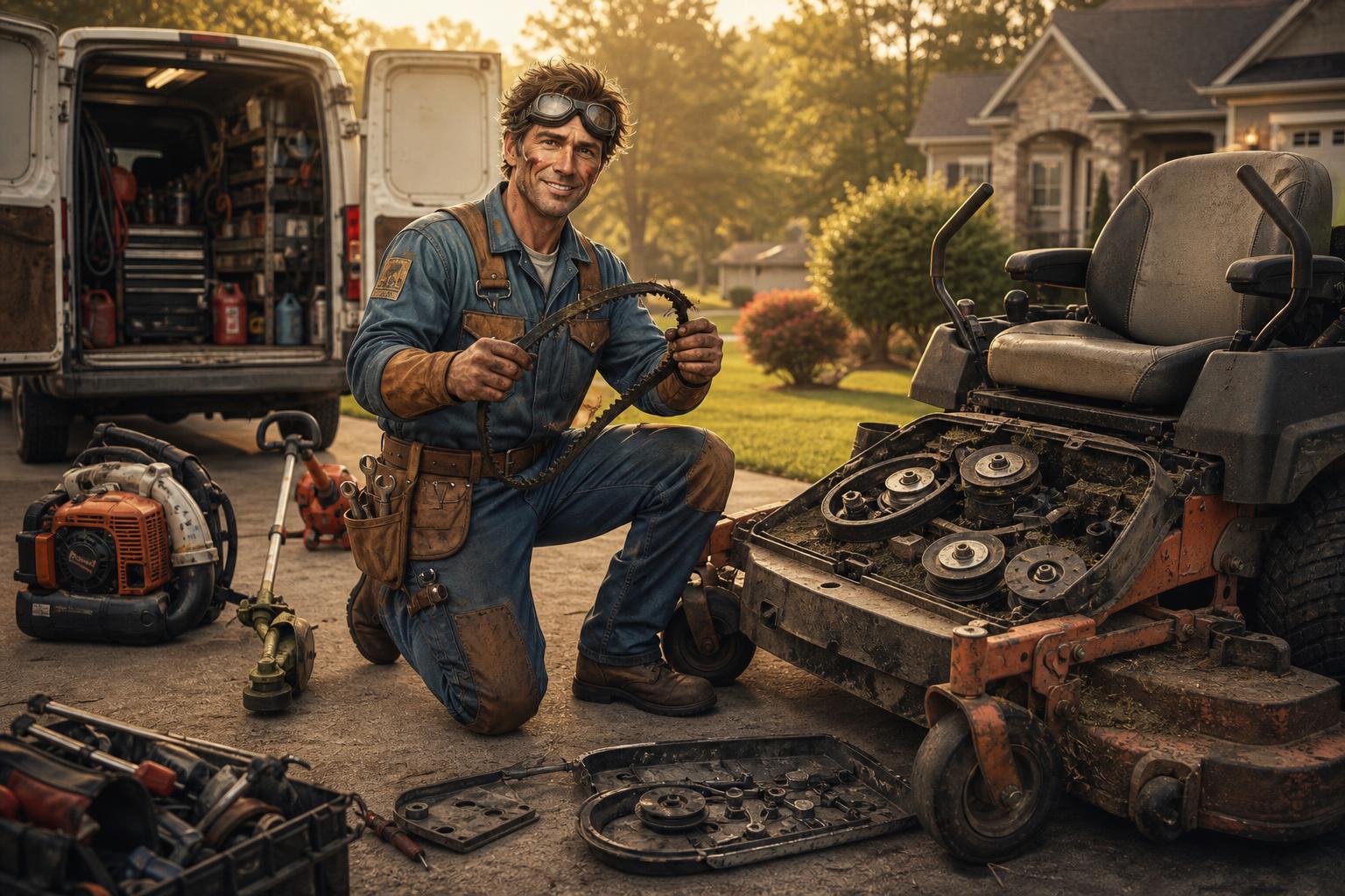 A landscaper texted from the job: a shredded belt that nearly took out the pulleys too